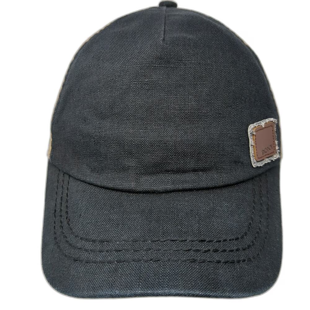 Roxy 5 Panel Black Beige Pink Green Hat One Size Straw Woven Floral Strapback